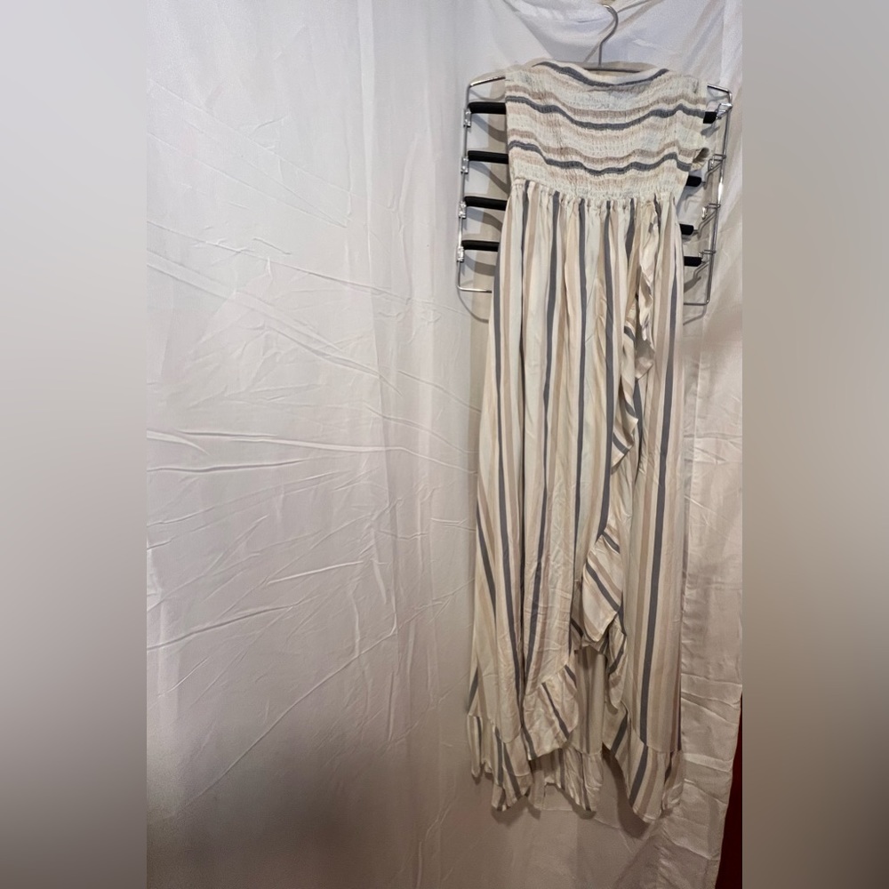 Striped ruffled high low dress